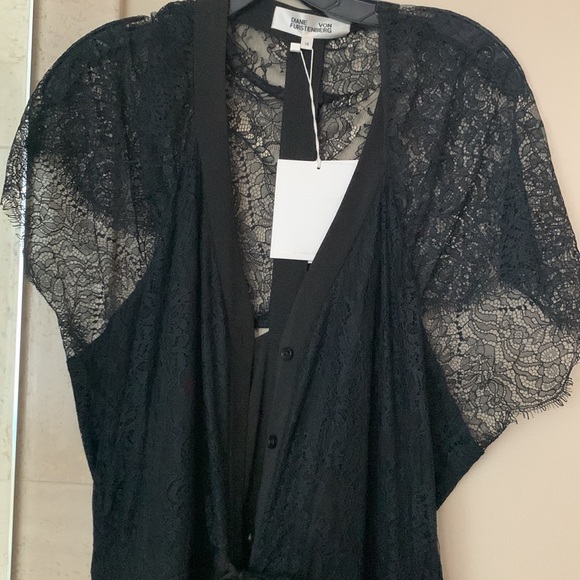New Diane con furstenberg black lace shoulder jumpsuit - Picture 2 of 6